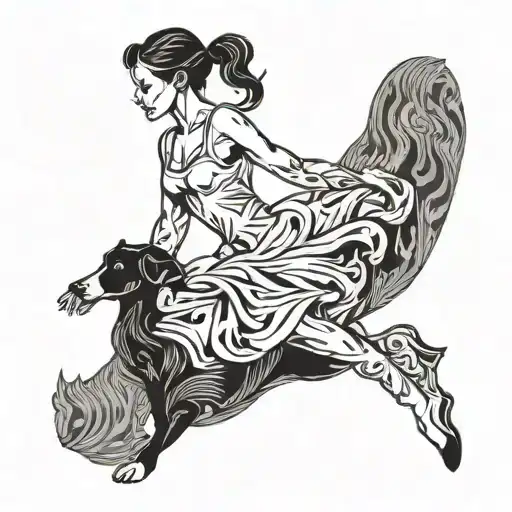 A Graceful Ballet Dancer In Pointe Shoes With A Silhouette Of A Dog Dancing Alongside Her