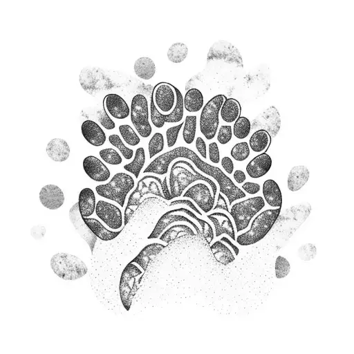 A Bear Paw Print Made Up Of Intricate Mountain And Flower Patterns