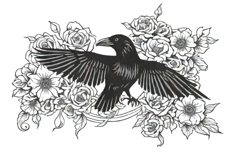 Raven And Flower Surrounded
