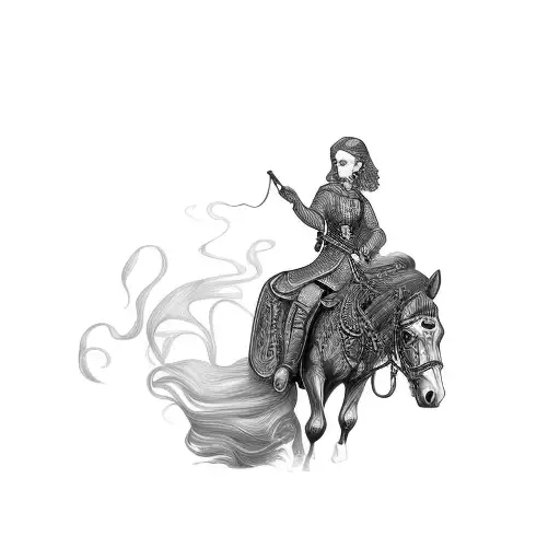 A Woman Riding A Horse In A Dark Room