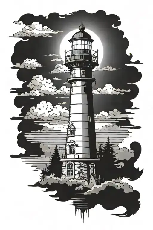 Lighthouse Shinning Through The Fog