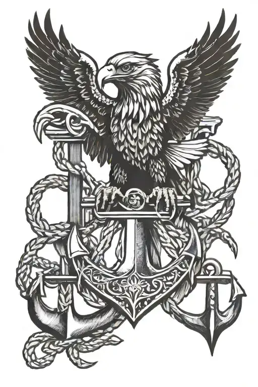 Eagle Behind Anchor Holding With Talons Showing