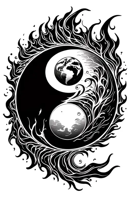 Earth Wind Fire Air Yinyang Symbol With Each Side