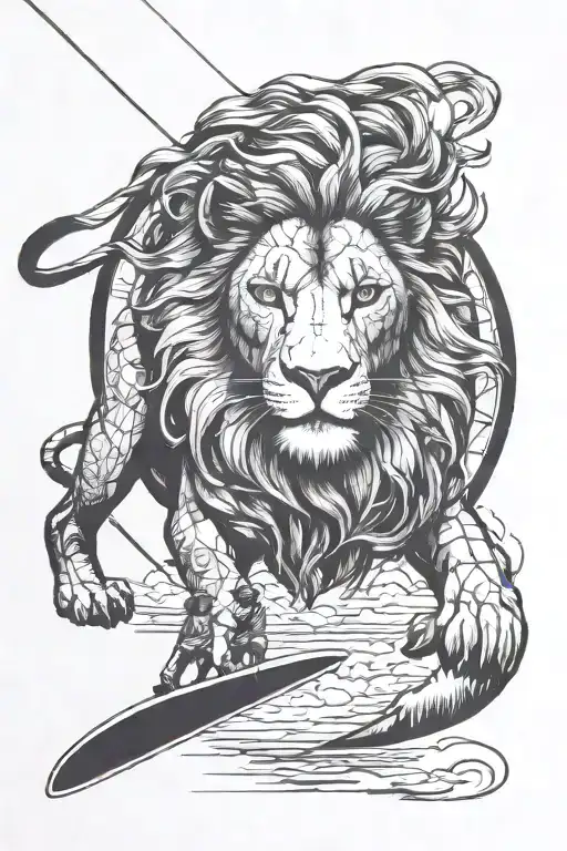 A Majestic Lion Kiteboarding Over The Savannah Landscape