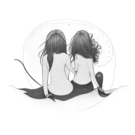 Two Girls Sitting On The Moon