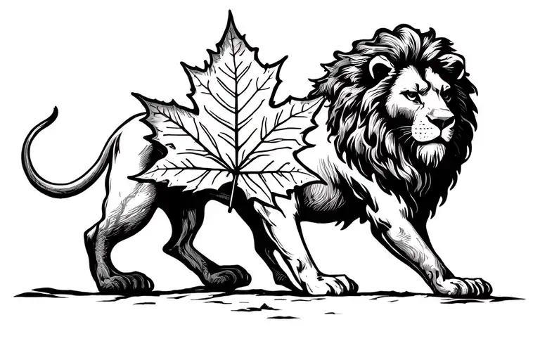 Lion Holding A Maple Leaf In It's Paw
