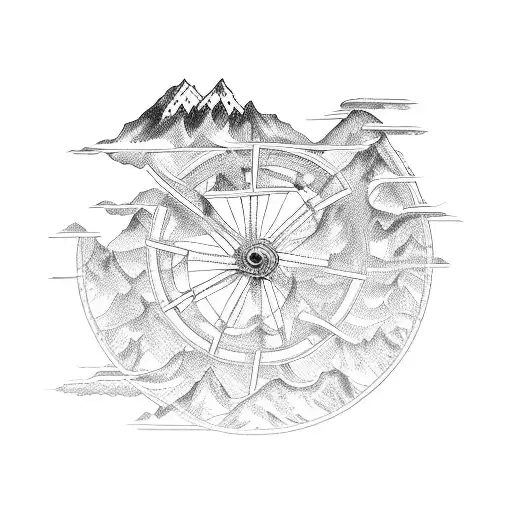A Detailed Bicycle Wheel With Mountain Ranges Forming The Spokes