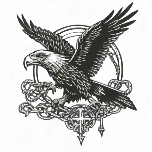 Flying Eagle With A Little Cross Chain On His Claws Nail