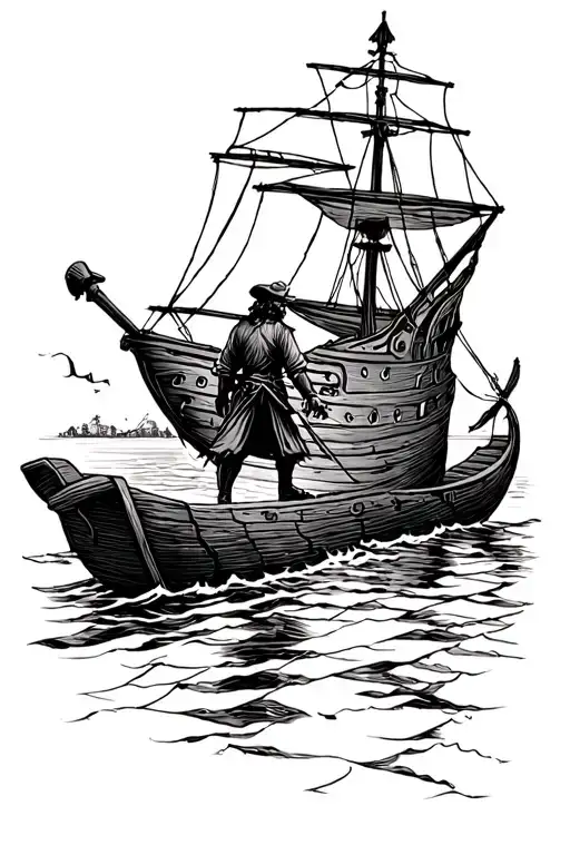 Pirate Ship With Man Walking The Plank