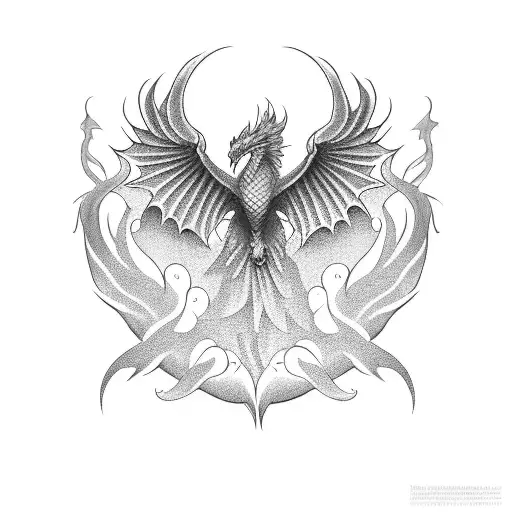 Phoenix Flying With A Dragon