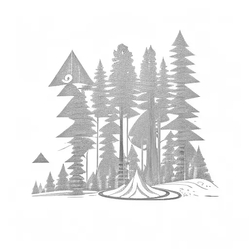 A Trail Winding Through A Dense Forest With A Silhouette Of A Dj Mixing Music At The End