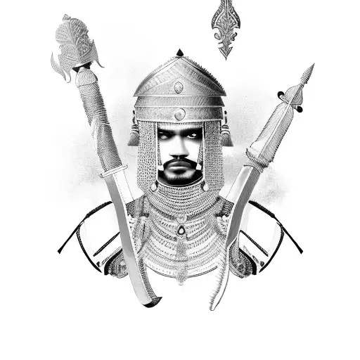 A Regal Rajput Warrior Adorned With Traditional Armor And Weapons