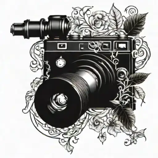 Intricate Blackwork Camera Surrounded By Black Clover Vines