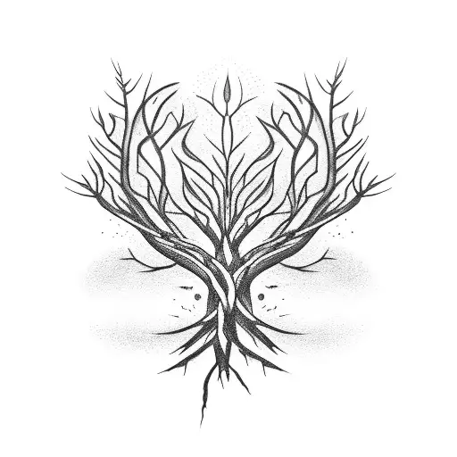 Tree Roots With Thorns Flowers And Fire