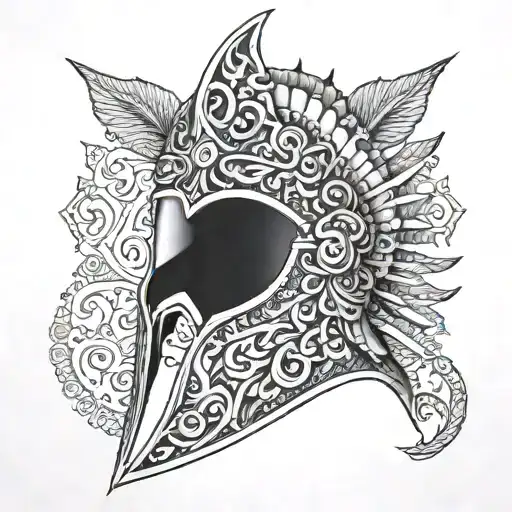 A Detailed Spartan Helmet With Intricate Patterns And Designs