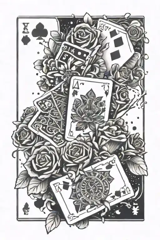 Flowers And Playing Cards With Money Raining