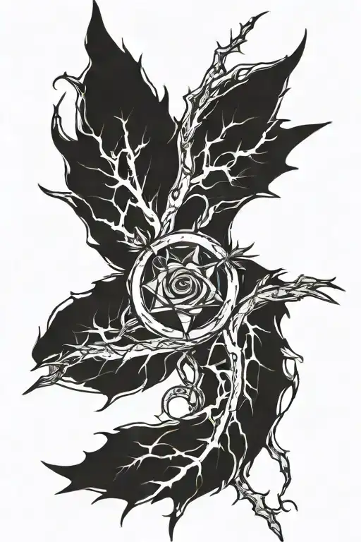 A Line Of Thorns Around The Arm With A Small Line And With Cool Peace Tattos Beetween Lines