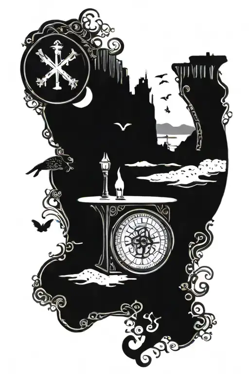 Raglan Road Scene With A Mix Of Traditional Irish Symbols And Modern Elements In Blackwork Style