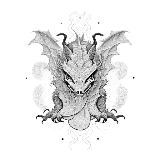 A Dotwork Design Of A Dragon Emerging From A Book