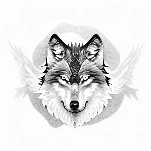 Wolf And Eagle Combination Black And White