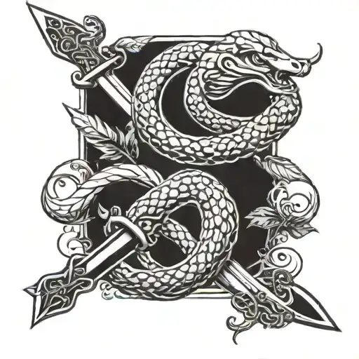 A Snake And Sword Design With A Hidden Reference To A Specific Lord Of The Rings Character Or Quote