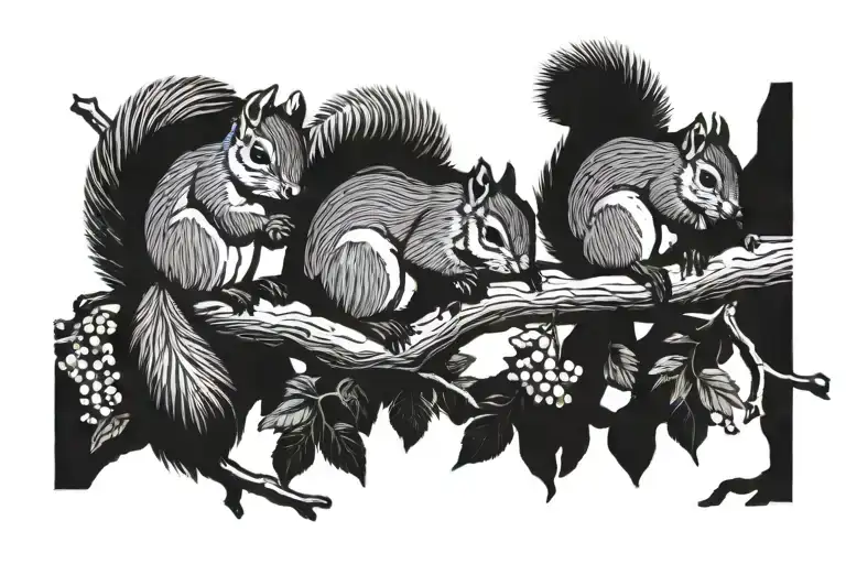 Squirrels On A Tree Branch
