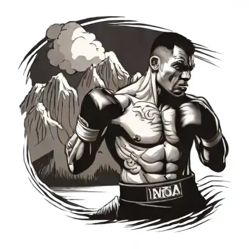 A Boxer Throwing A Powerful Punch With Mountains In The Background