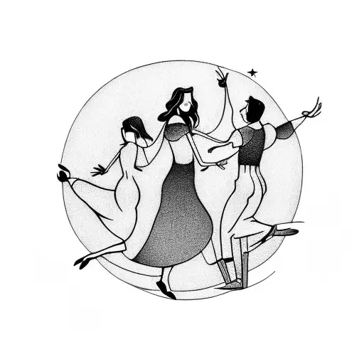 A Group Of Friends Dancing And Laughing Under A Mesmerizing Moonlit Sky