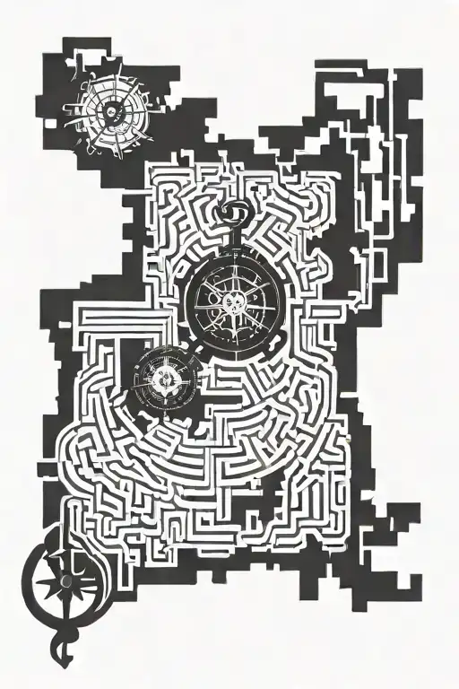 Dark And Tangled Maze With A Compass In The Middle