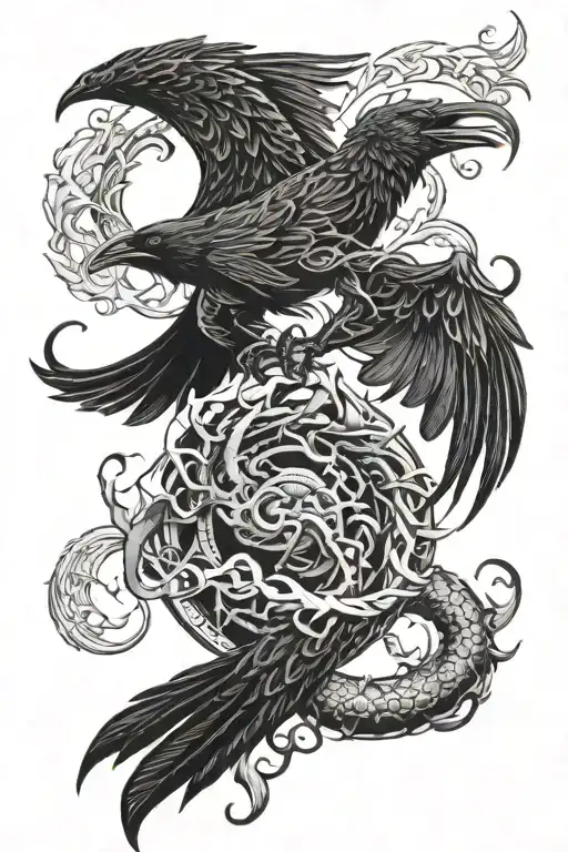 Raven And Dragon Entwining Arm