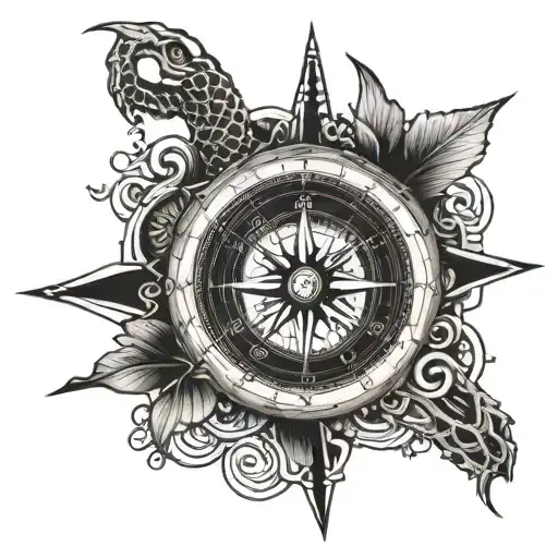 Hercules Python And Backround Romanic Numbers On A Compass