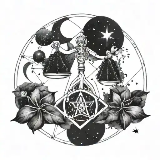 A Geometric Representation Of The Gemini Constellation Intertwined With Libra Scales