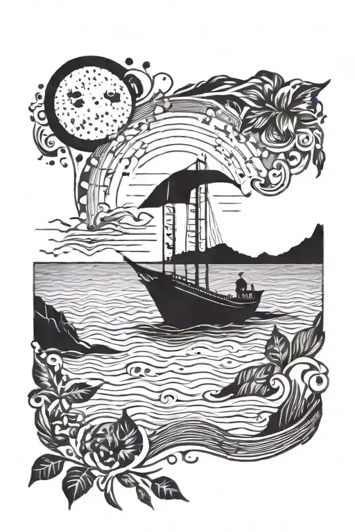 A Half Moon Overlooking A Serene Beach With Jazz Notes Floating In The Air