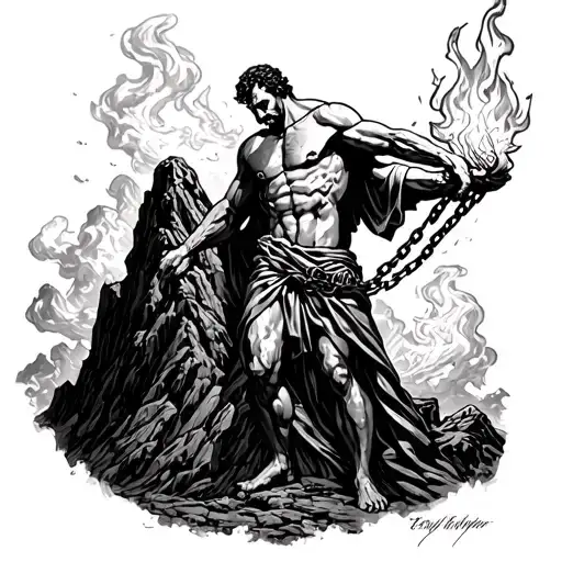 Prometheus Chained To Mountain Holding Fire