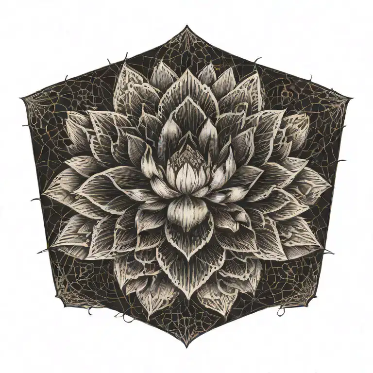Lotus Flower Geometric Black Flowers Floating Symetrical Grid Lines Falling Clouds Storm