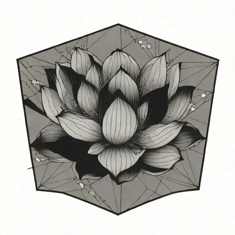 Lotus Flower Geometric Black Flowers Floating Symetrical Grid Lines Falling Clouds Storm