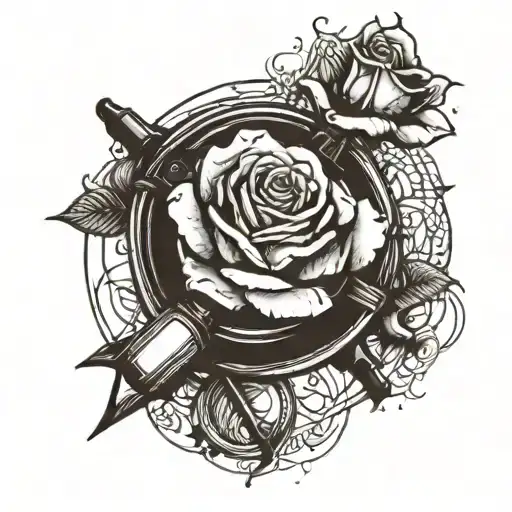 A Rose Intertwined With A Steering Wheel