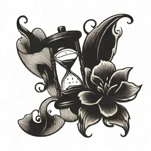 An Hourglass And A Flower In The Background