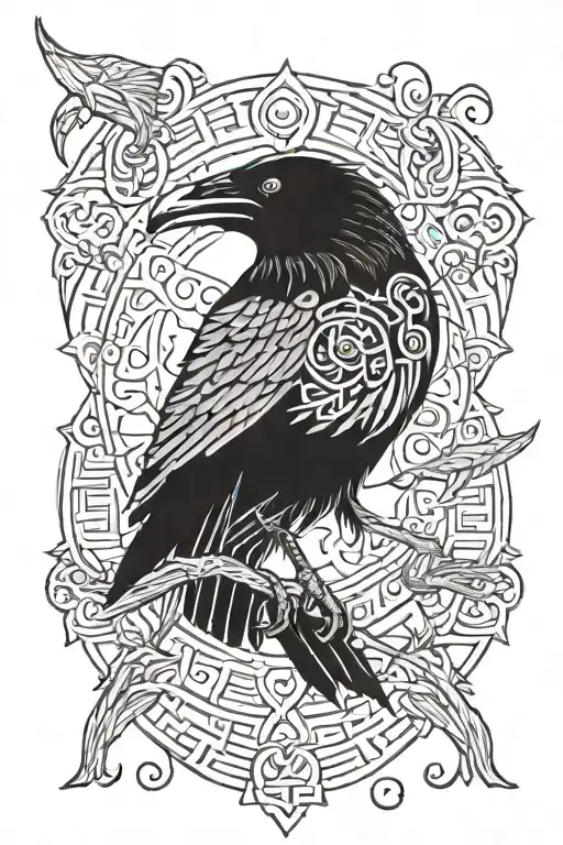 Nordic Raven With Norse Runes