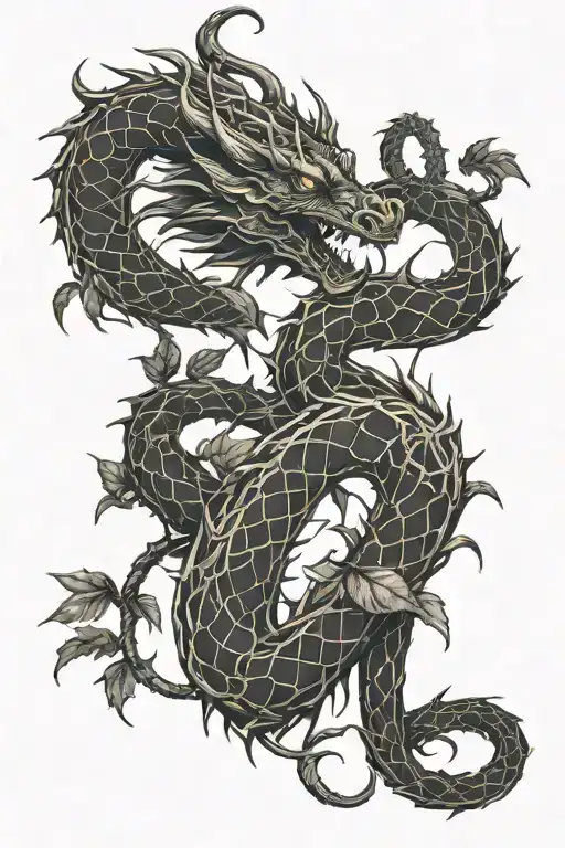 Dragon Intertwined With Snake And Barbwire Vines