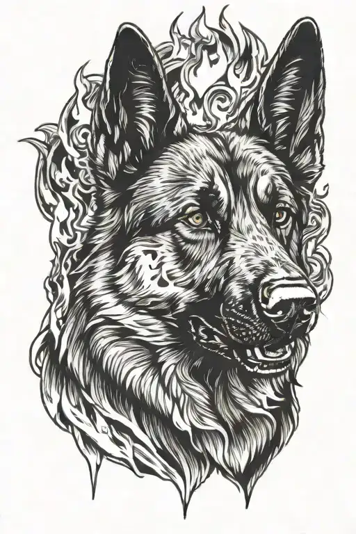 German Shepherd With Fire