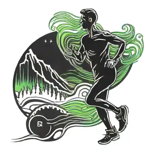 A Silhouette Of A Runner With The Northern Lights In The Background