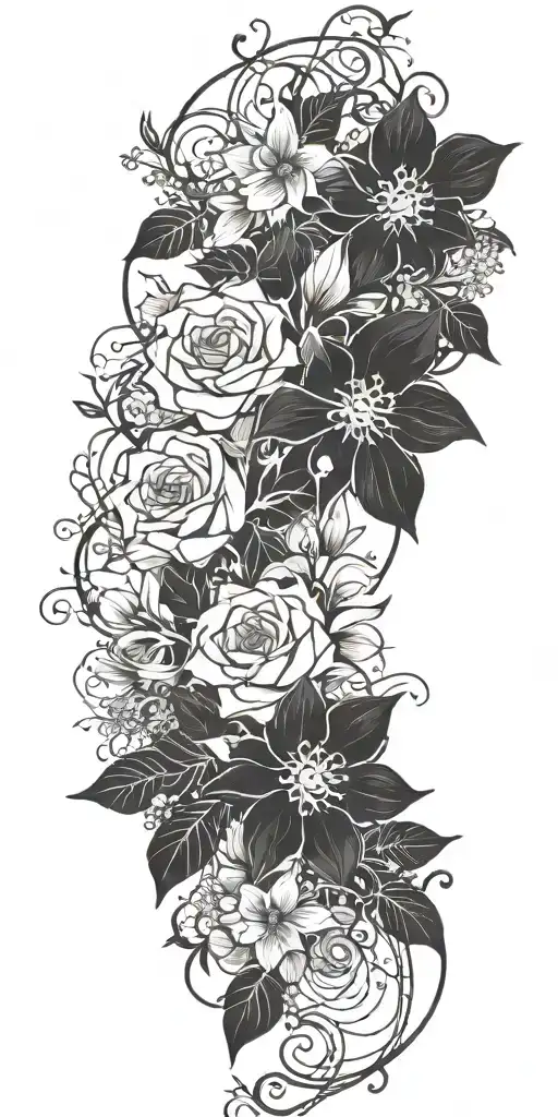 An Intricate Design Of Flowers Intertwined With Ghostly Silhouettes