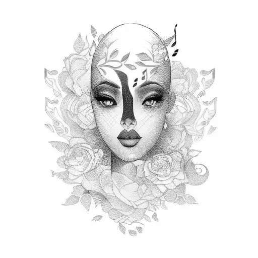 Beautiful Woman Surrounded By Musical Notes