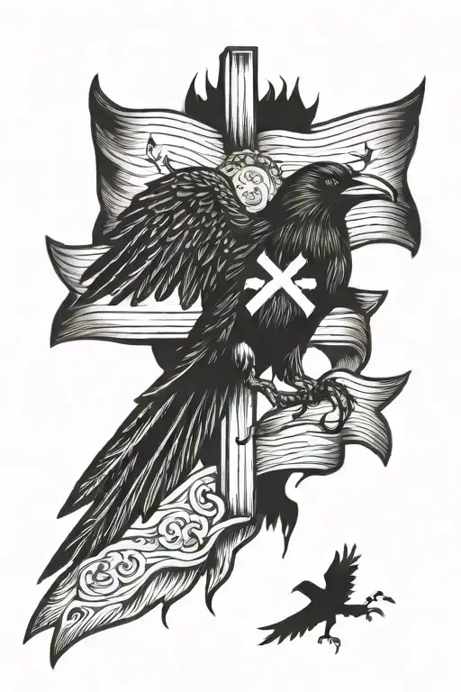 A Cross And A Crow And A Italain Flag