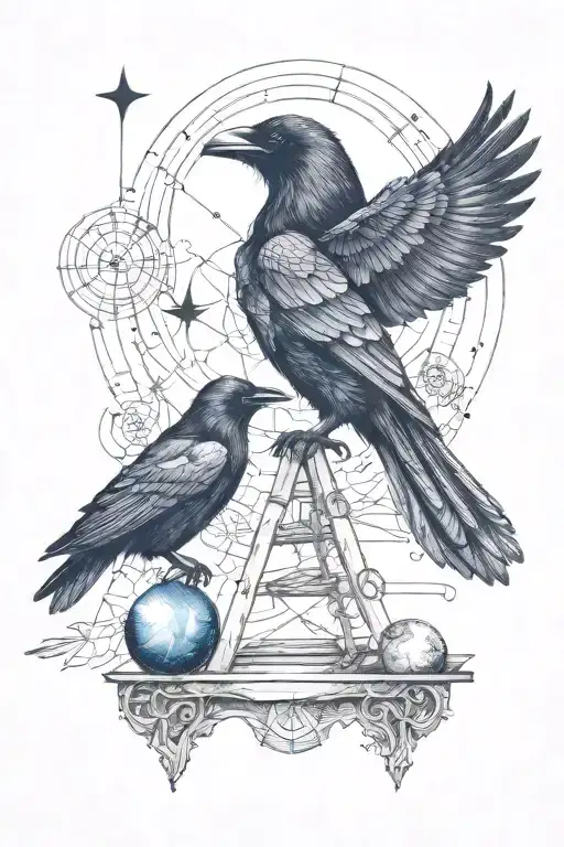 Raven Perched Dna And God Reaching Towards The Stars
