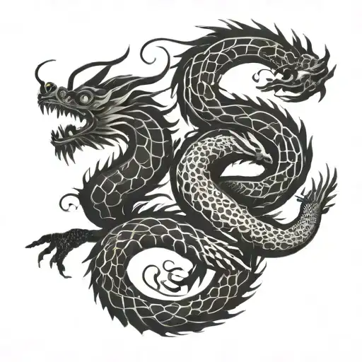 A Chinese Dragon Intertwined With Geometric Shapes