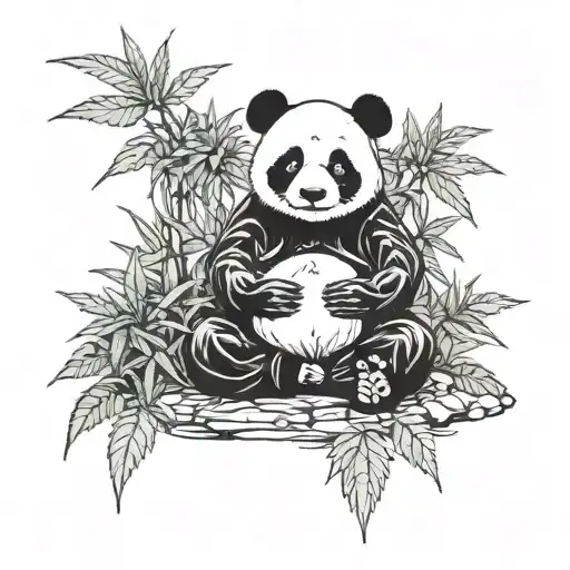 A Panda Meditating In A Tranquil Cannabis Garden