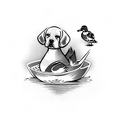 Dog Carrying Duck With Water In Background