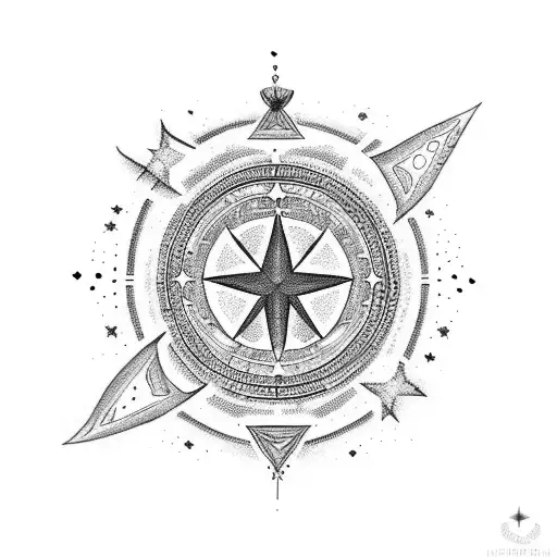 A Dotwork Tattoo Of A Celestial Scene With Egyptian Symbols And Constellations